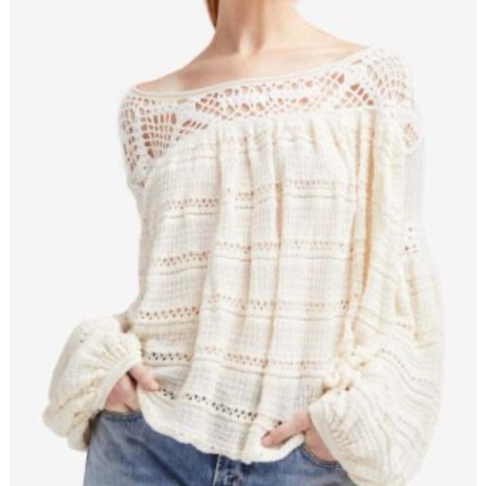 Free People Women’s XS Someday Crochet Yolk Sweater Ivory‎ Oversized